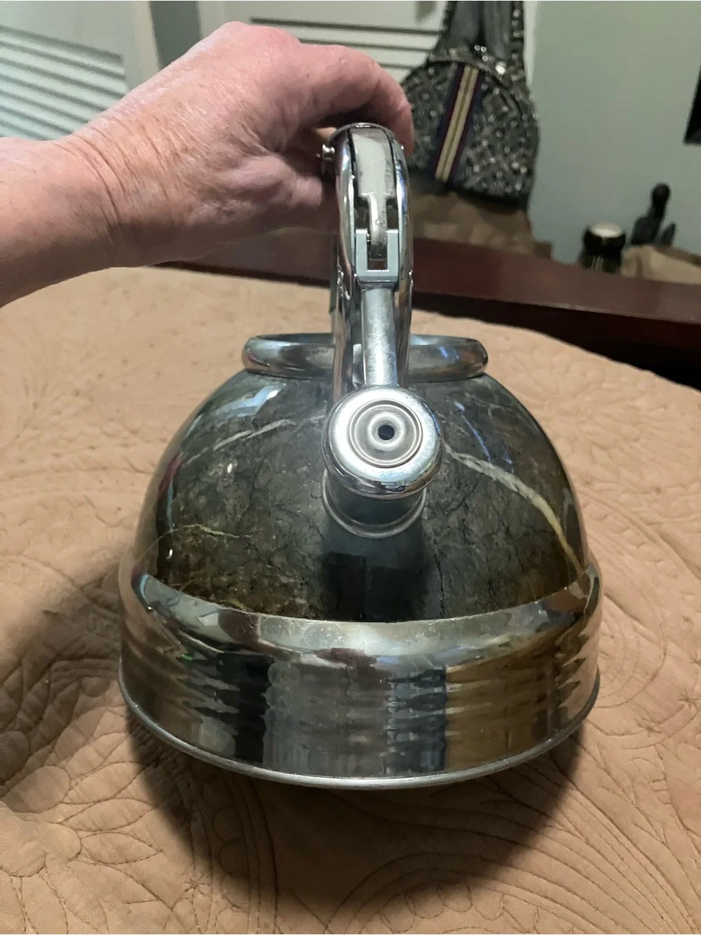 Stainless Steel Marble-Pattern Whistling Kettle - Gray